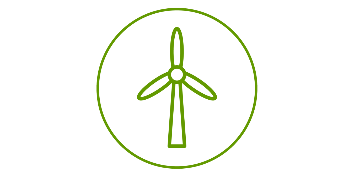 Green icon of a wind turbine, green bordered