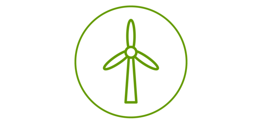 Grünes Icon eines Windrads, grün umrandet