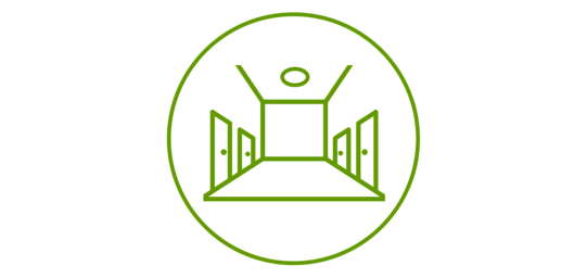 Grünes Icon eines Flurs mit Türen, grün umrandet