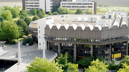 Bibliothek von oben, grüne Bäume