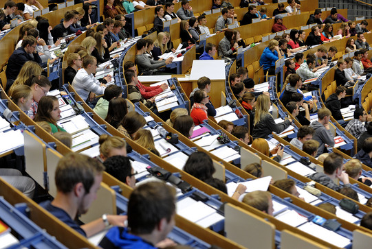 A full lecture hall.