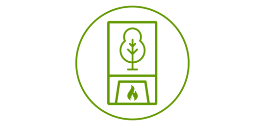Icon of a plant with fire burning at the bottom and a tree symbolically for wood at the top