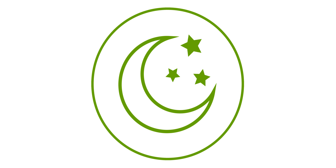 Green icon of a moon and stars, green bordered