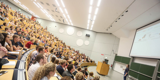 Vorlesung Hörsaal Studierende sitzen in einer Vorlesung im Hörsaal.