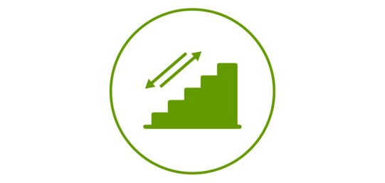 Grafik einer Treppe mit zwei Pfeilen oberhalb der Stufen, die in entgegengesetzte Richtungen zeigen