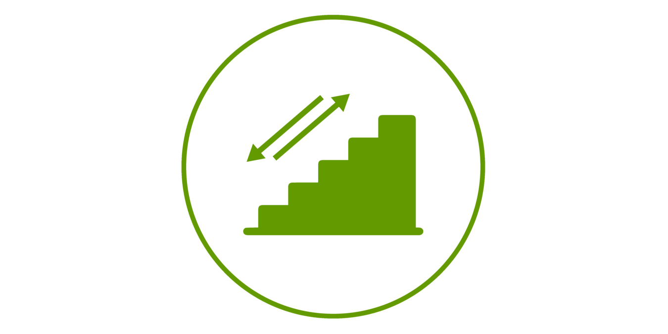 Graphic of a staircase with two arrows above the steps pointing in opposite directions