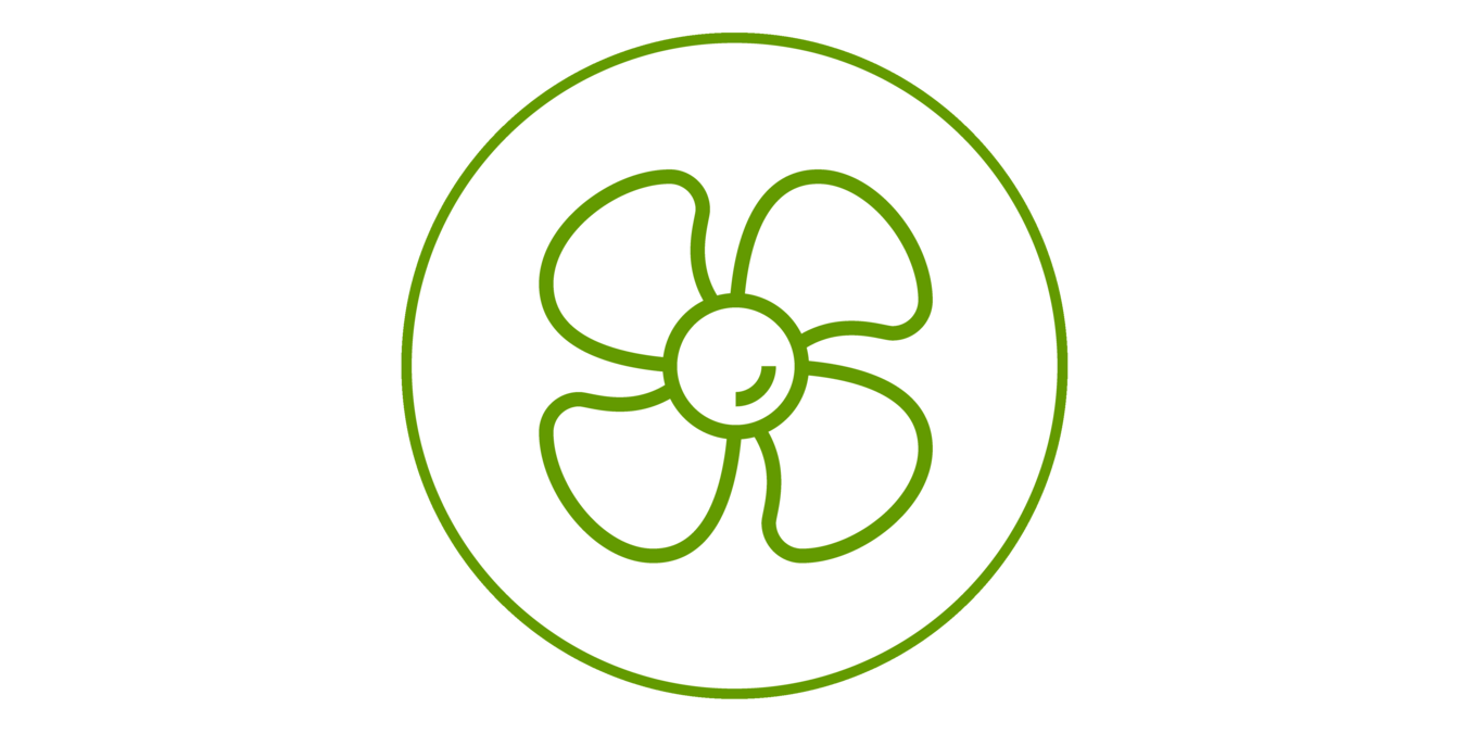 Green icon of a rotor blade, green bordered
