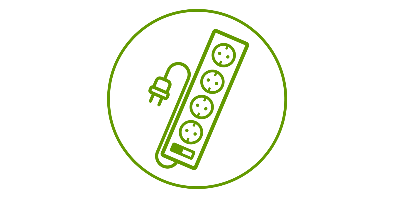 Graphic of a power strip, outlined in green