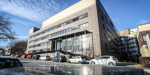 A modern, grey building