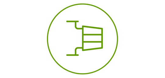 Green icon of a thermostat, green bordered