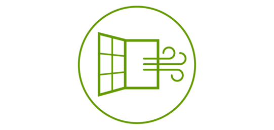 Green icon of a window during shock ventilation, green bordered