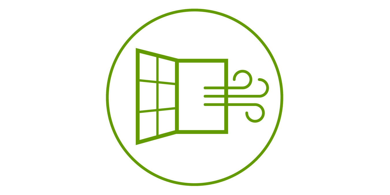 Green icon of a window during shock ventilation, green bordered