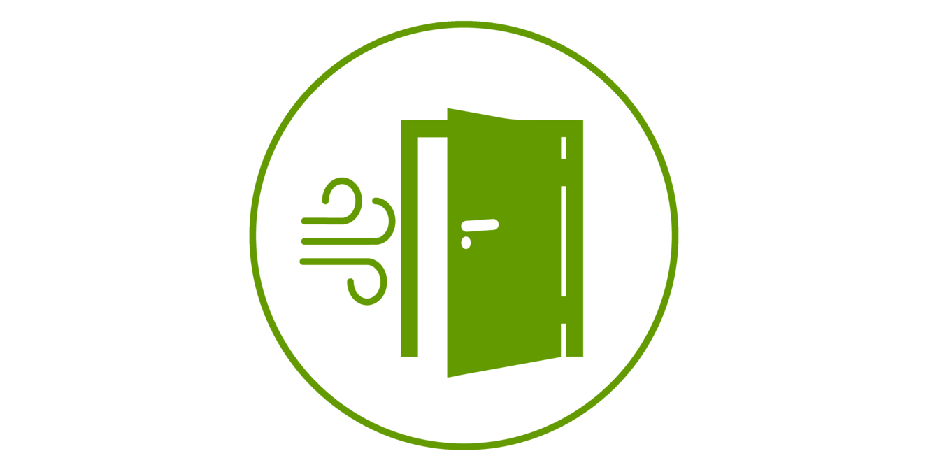 Green Icon of an open door, through which air escapes