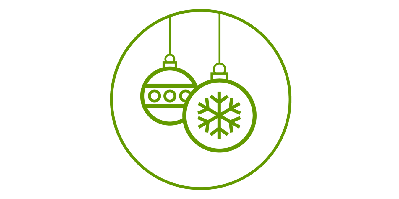 Green Icon with two Christmas ornaments