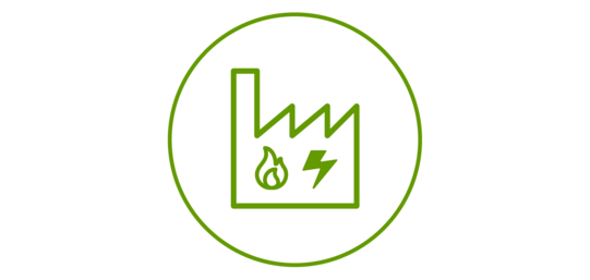 Green icon of a block heat and power plant, green bordered