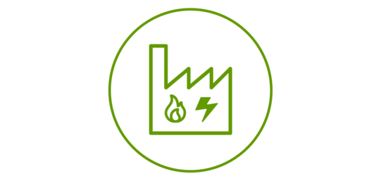 Grünes Icon eines Blockheizkraftwerks, grün umrandet